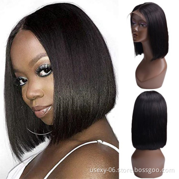 Wholesale Price Natural Color Human Hair Virgin Brazilian Cuticle Aligned Hair Lace Front Bob Brazilian Wigs  Extensions